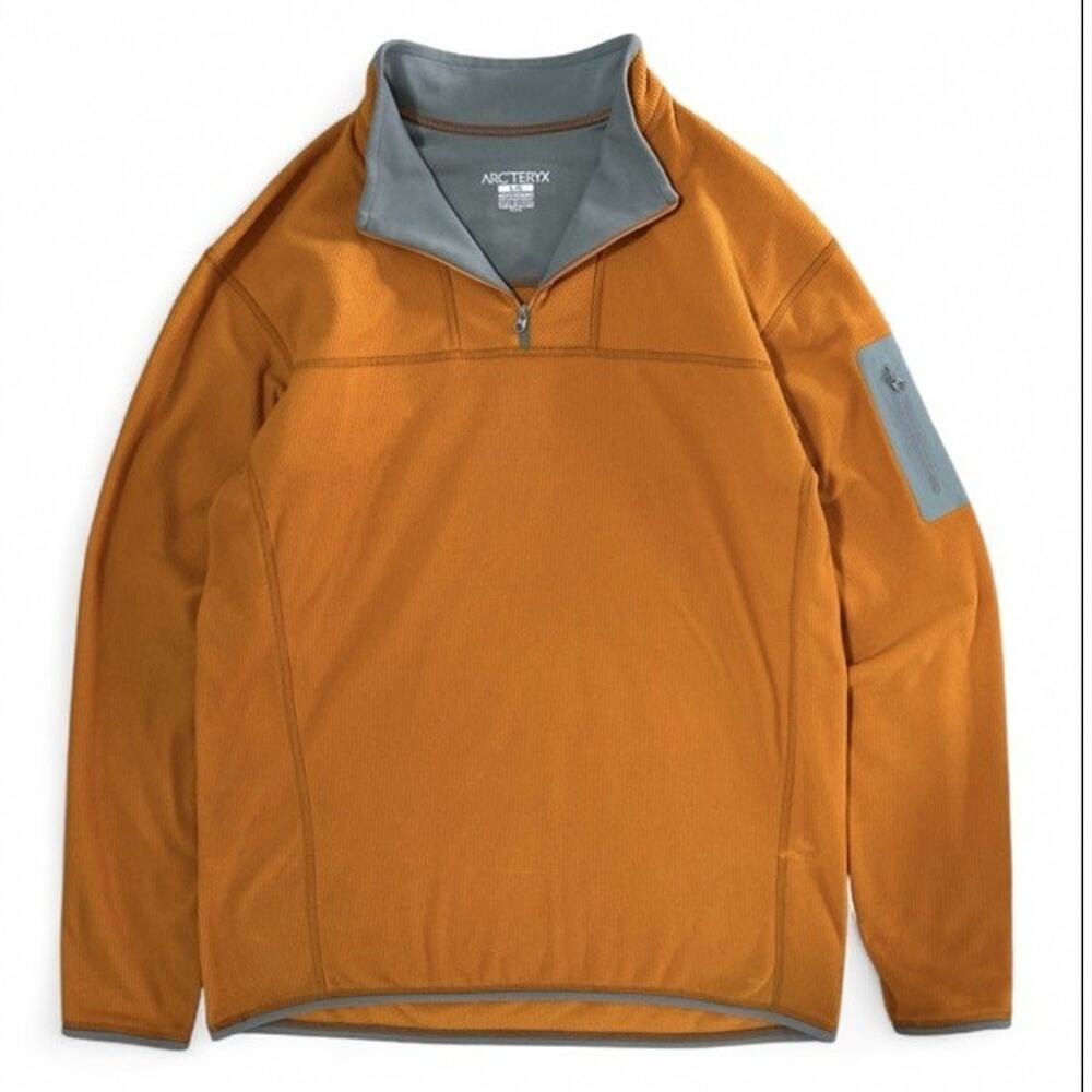 Arcteryx Men’s Orange Ribbed Fleece Quarter Zip Pullover Top Size L Gorpcore